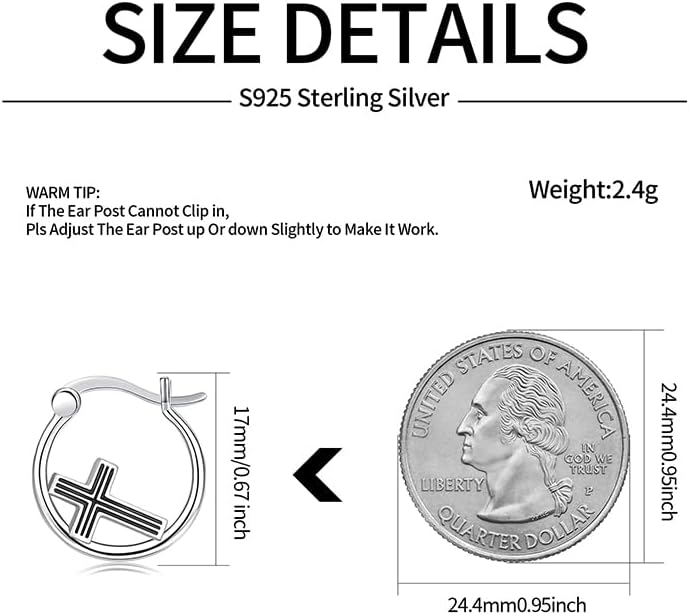 S925 Sterling Silver/Orthodox/Celtic/Anchor/Nail Cross Earrings Hoop Religiou Spiritual Jesus Cross Earrings Christmas Gift for Women Sensitive Ears - Image 2