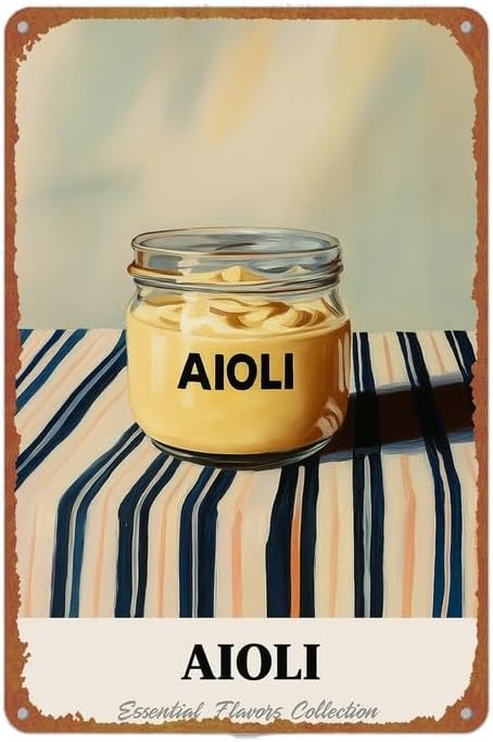 Aioli Essential Flavor Collection Retro Glass Jar Art Aluminium Metal Sign
