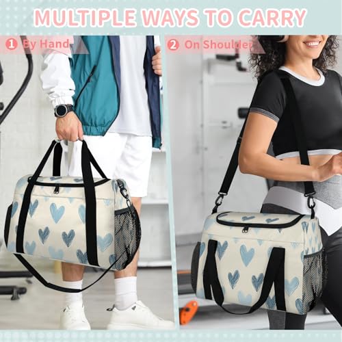 Love Blue Hand Drawn Travel Duffel Bag Weekender Overnight Bags for Women Men Foldable Waterproof Tote Bag with Trolley Sleeve4