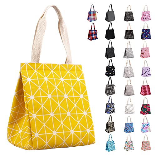 Iknoe Insulated Lunch Bag For Women, Durable Wide-Open Foldable & Portable Lunch Tote With Interior Pockets, Water-Resistant Thermal Lunch Cooler For Adults Picnic Beach-Yellow #TOP4