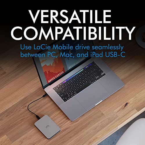 Image of LaCie Mobile Drive 4TB External Hard Drive Portable HDD, USB-C 3.2, for PC and Mac, with Adobe All Apps Plan and Rescue Services, Moon Silver | Portable HDD with 25% recycled materials, one-click backup. Adobe CC trial included. 3-Year Warranty + 3-Year Rescue