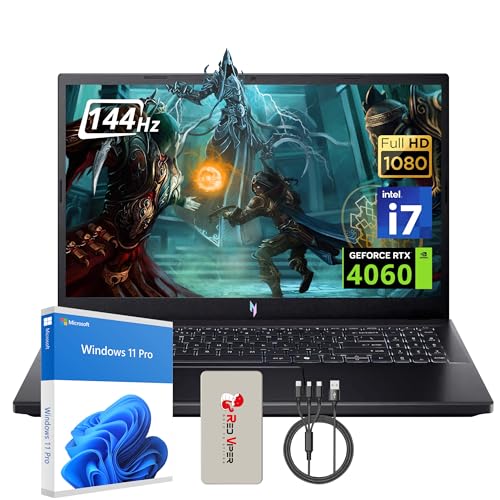 Nitro V 15 Gaming Laptop, 15,6 pollici FHD 144Hz Display, Intel i7-13620H, NVIDIA GeForce RTX 4060, 16GB DDR5, 512GB SSD, Tastiera retroilluminata, Webcam, Nero, Win 11 Pro, set di docking - Notebook