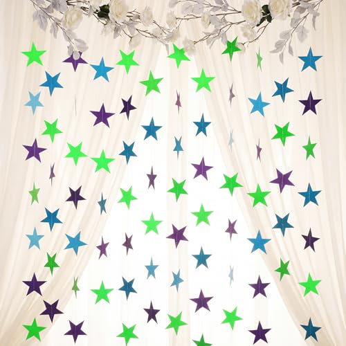Image of Patelai Glitter Star Garland Banner 2026 Graduation Decor 130 Feet Star Hanging Banner Twinkle Backdrop for Party Birthday Classroom Wedding Supplies(Purple, Blue, Green)