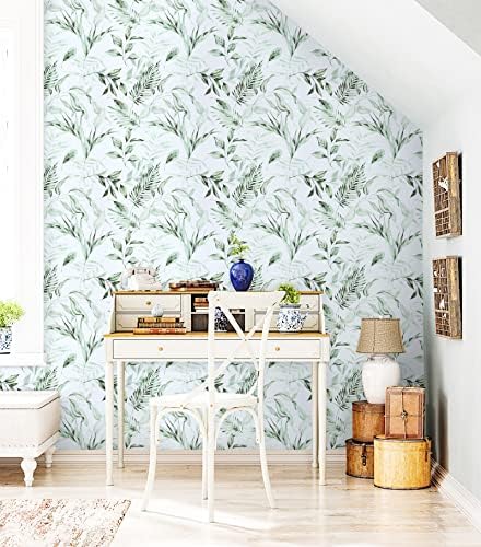 CiCiwind Leaf Wallpaper Self Adhesive Wallpaper Green Leaf Contact Paper Peel and Stick Wallpaper 39.5×300cm Sticky Back Plastic Removable Vinyl Film for Bedroom Living Room Kitchen Wall Furniture