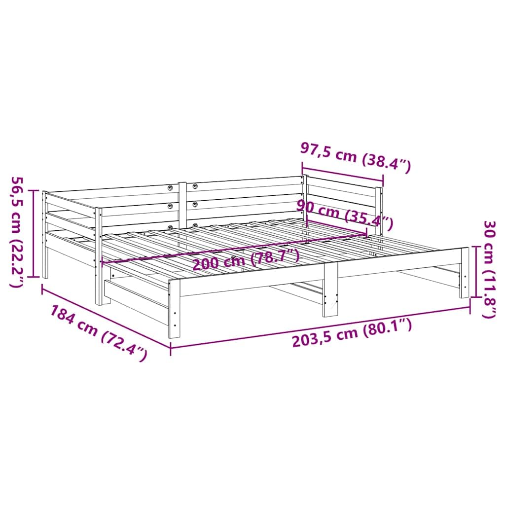 vidaXL Sofá Cama Nido de Madera Maciza de Pino Marrón Cera 90x200 cm - Diván Con Nido Para Invitados