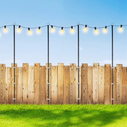 AUXSL Support de guirlande lumineuse de 3 m pour jardin, terrasse, mâts lumineux suspendus à l'extérieur, résistant à la corrosion avec pied à 5 trous, mâts extérieurs en acier inoxydable fourche en U