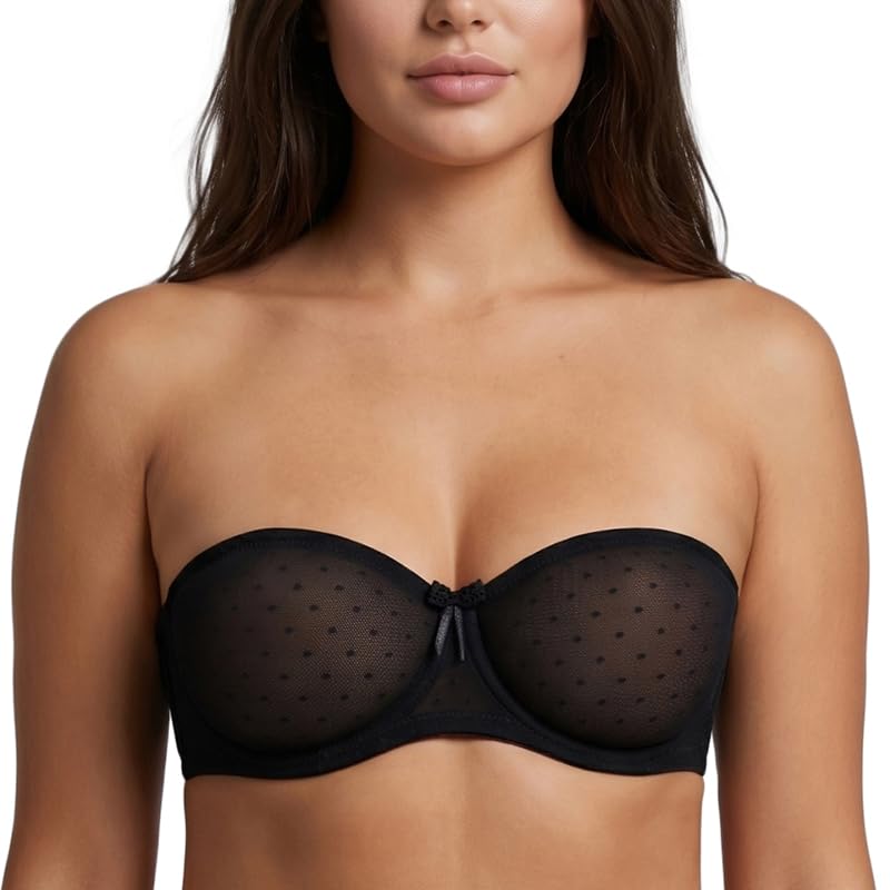 MELENECA Sujetador Reductor Bandeau con Aros, Encaje, Sin Tirantes | Invisible, sin relleno, antideslizante con silicona, multiposición, ideal para vestidos de novia y fiesta