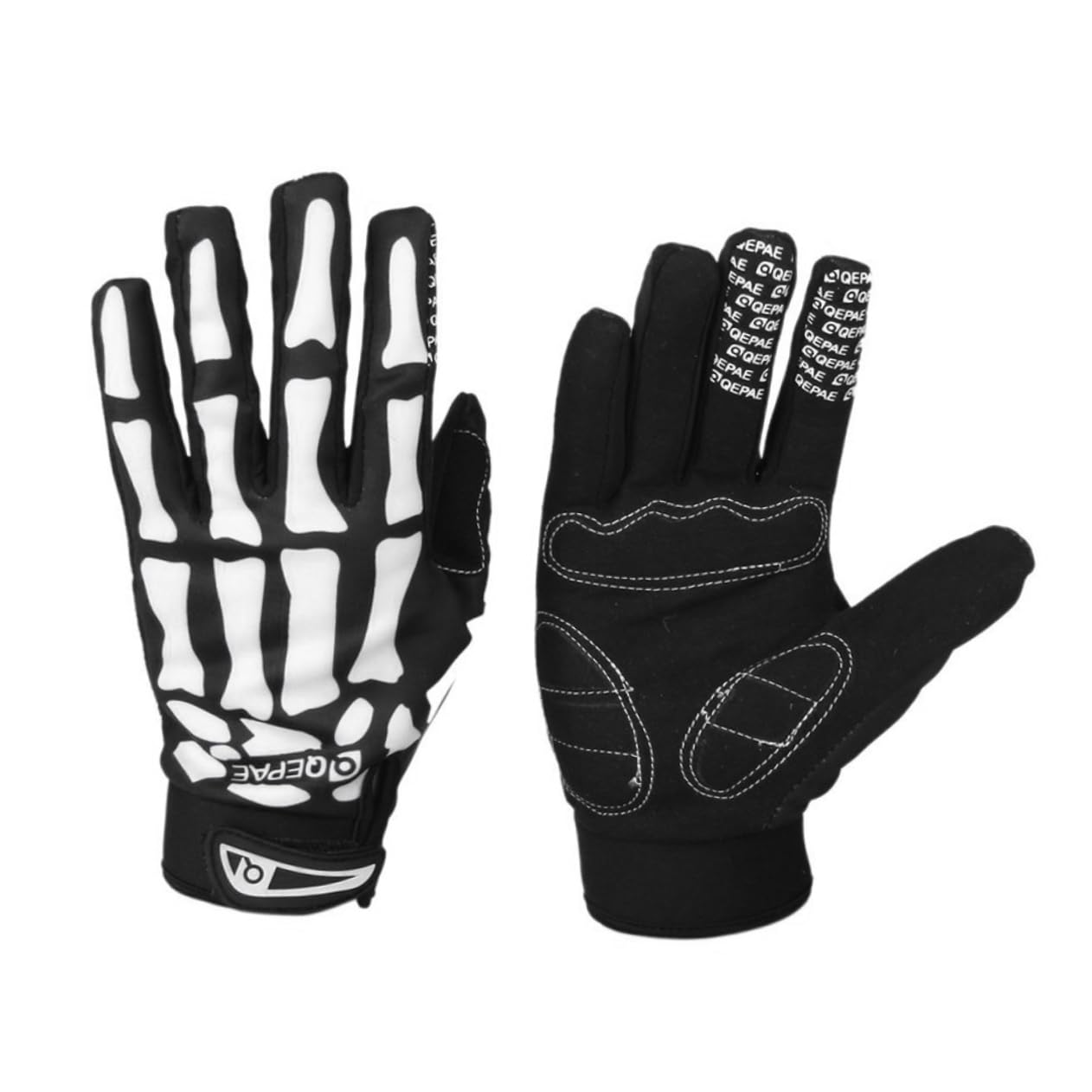 minkissy Skeleton Pattern Full Finger Bike Gloves Black White Durable Slip Design Ventilated Cycling Gear for Enhanced Performance