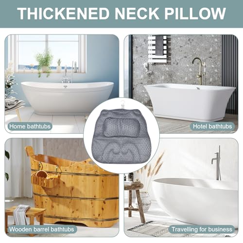 Badewannenkissen, Kopfstütze Wannenkissen, Stützt Kopf Nacken Rücken Kissen, Badewanne Rücken mit 4D Mesh Echnologie und Saugnäpfen für Home Spa Und Badewanne Grau