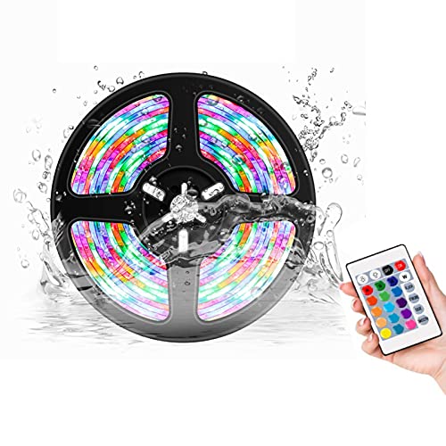 Giftik Bande lumineuse LED étanche avec télécommande à 24 touches, 16 couleurs SMD 5050 multicolores, USB RGB à changement de couleur pour cuisine, bureau, plafond, chambre, TV, fête (5 m) Cover