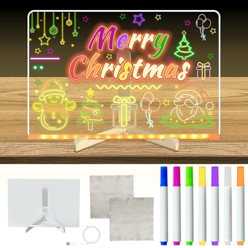 PICKONA Painel de notas led acrílico luminoso com 7 cores caneta e suporte - apagável - quadro de escrita e desenho led para crianças escola escritório - quadro de mensagens led 30 x 20 cm