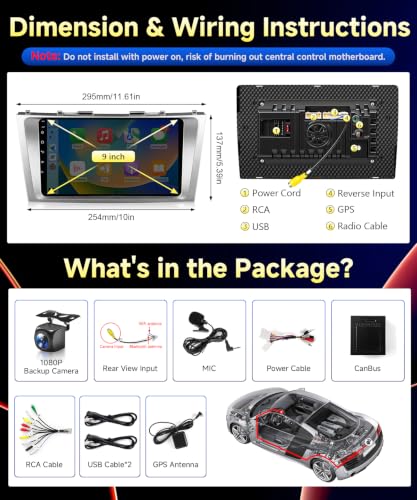 VQU Car Radio for Toyota Camry 2006 to 2011-9" Android 13 Touch Screen Radio for JBL & Factory Large Screen - BT 5.1 Carplay Android Auto Car Stereo w/GPS SWC Backup Camera FM WiFi Voice Control - image 8