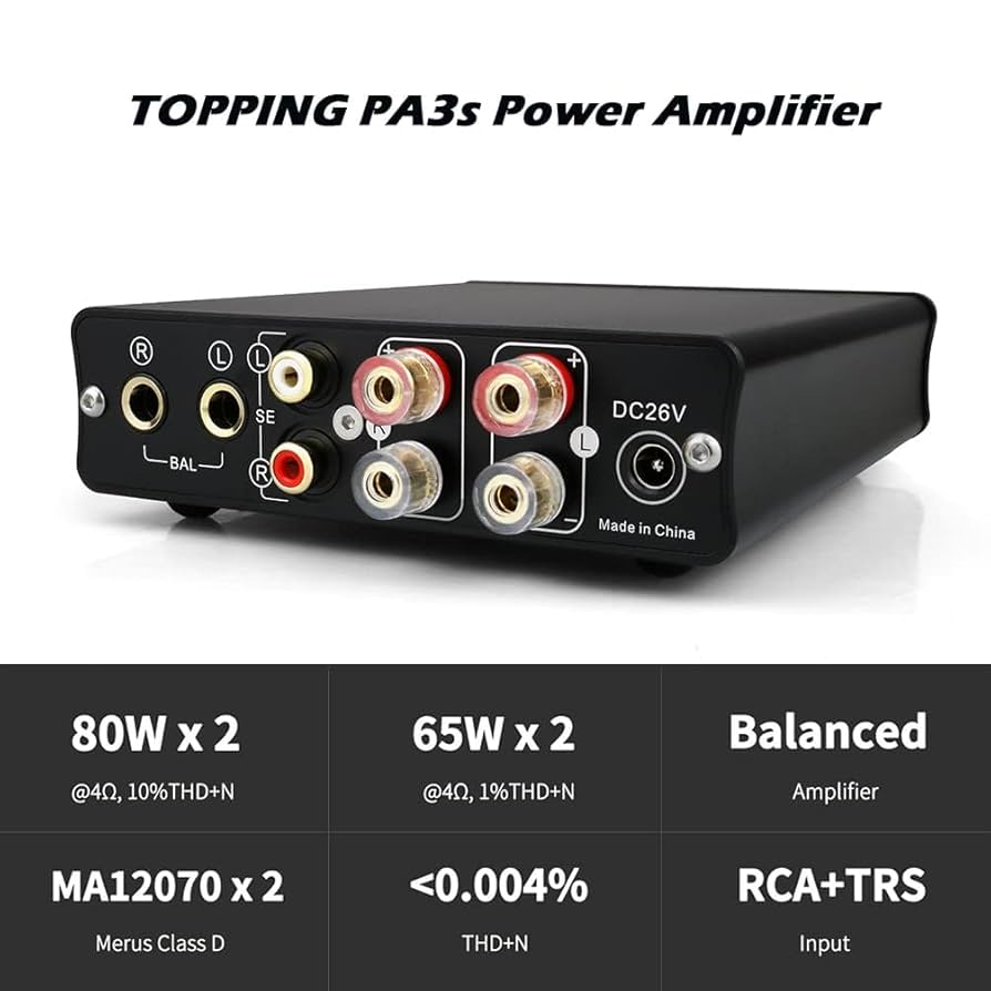 Topping PA3s Balanced Power Amp, MA12070*2 HiFi Amps, 80W