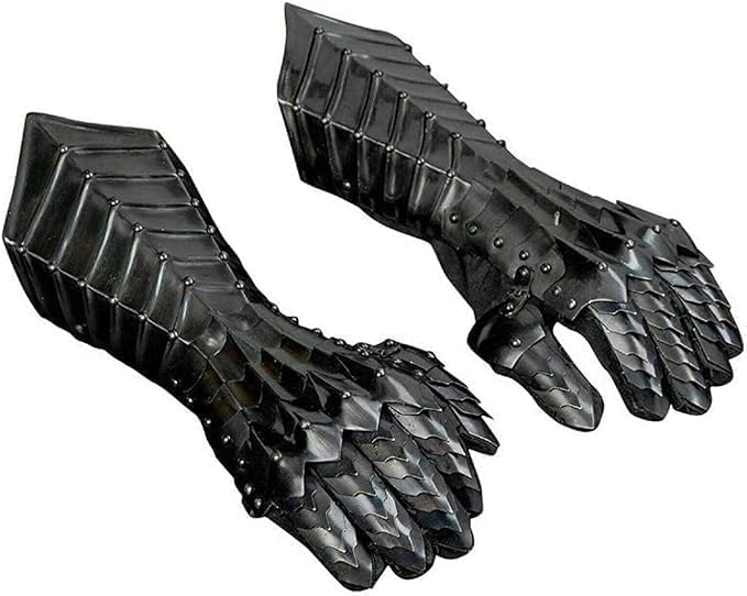 Medieval Black Nazgul Unisex-Adult Gauntlets Mild Steels Armor Gloves Crusader LARP Gauntlets Pair Replica Costume, Medium