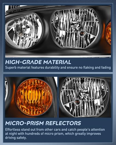 Image of Nilight Headlight Assembly Compatible with 2004 2005 2006 Hyundai Elantra Replacement Headlamp Black Housing Amber Reflector Driver and Passenger Side | For Elantra 2004 2005 2006 Black Housing Amber Reflector Headlights Replacement Driver and Passenger Side