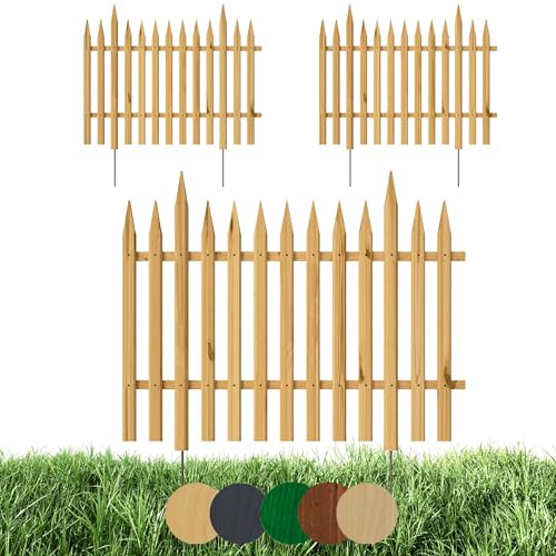 Floranica 3 STK Gartenzaun Vorgartenzaun Steckzaun Friesenzaun Zierzaun Lattenzaun 100 cm lang mit Metallpfosten Zaun für Vorgarten Gemüsebeete Höhe 40cm Natur