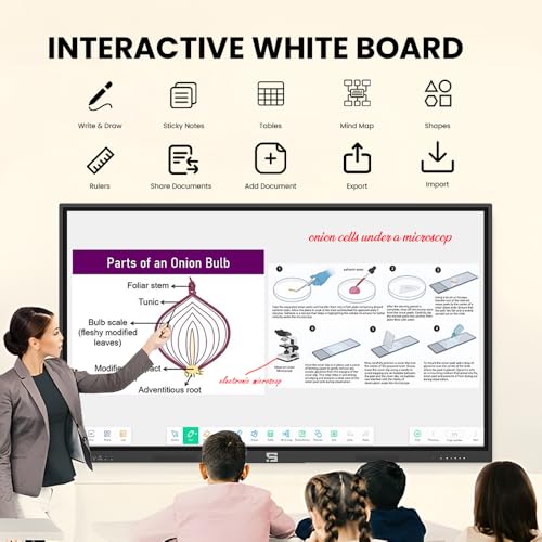 Image of 75 Inche 4K UHD Touch Screen LED TV UltraTouch Display Interactive Flat Panel with Monitor 3840x2160 Pixel 8GB 128GB with Display Stand Heavy Duty Adjustment Floor TV Trolley with Bracket.