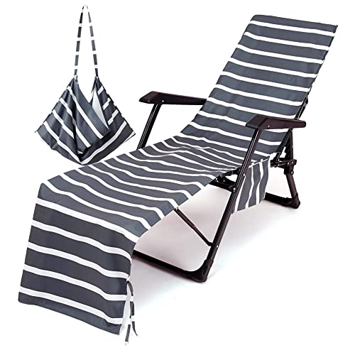 Morbuy Funda para Toallas para Tumbonas de Playa, Color sólido Rayas Funda para Silla de Playa de Microfibra con Bolsillos Laterales, para Tumbonas de Jardín, Piscina, Tomar El Sol (Gris Oscuro)