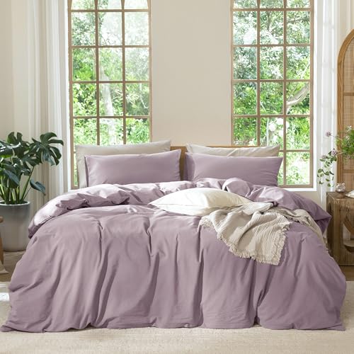 Image of MooMee Duvet Cover Set 100% Washed Cotton Linen Like Oversized King Plus | Relaxed Linen-like Texture. Soft, Breathable & Long-lasting Comfort. Lightweight. Hidden Zipper with 8 Interior Corner Ties