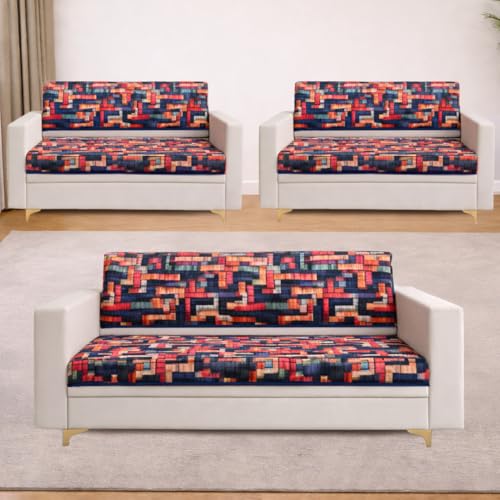 Image of Homerz Premium 7 (3+2+2) Seater Velvet Sofa Panel Cover with Digital Prints | Anti-Slip Backing (Rangeen, 7 (3+2+2) Seater with Back)