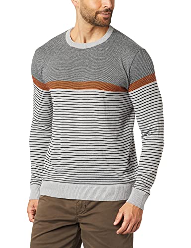 Suéter Tricô Listrado, Forum, masculino, Cinza Claro/Preto/Laranja, G