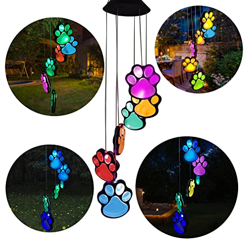 Solar Paw Print Wind Chime Light, Dog Decor Gifts, Waterproof Color Changing Wind Chimes Outdoor, Garden Lawn Yard Decor Gifts, Dog Decorative Mobiles, Sympathy Gift For Pet Lover #TOP6
