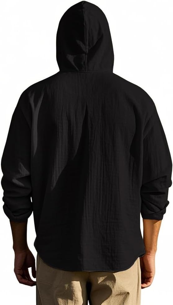 Men Cotton Linen Long Sleeve Button Down Shirt Summer Casual Hawaiian Beach Tops Lightweight Fashion Hoodies - Image 5