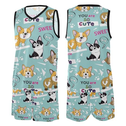 Kawaii Dogs and Paw Blue Boys Basketball Jersey Confortável Meninos Jersey para Atlético 5T PP, Kawa