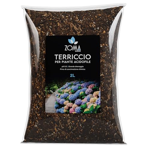 ZOMA Acizom Terriccio acidofile professionale con kanuma, Humus e sfagno cileno, Terriccio per ortensie e alzalee PH acido naturale senza concimazione chimica - Made in Italy - 2 litri