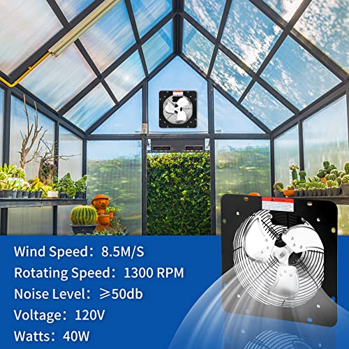 iPower 12 Inch Exhaust Fan Aluminum, High Speed 1300RPM, 1-Pack, Silver, Black