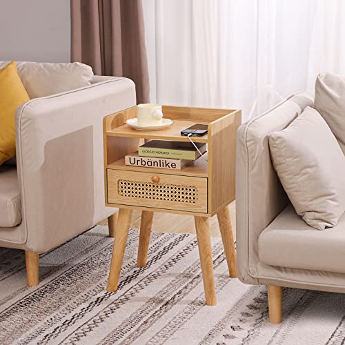 Urban Deco Nightstand,Wooden Bedside Table With Fabric Drawer,Modern End Table For Bedroom And Living Room. #TOP4
