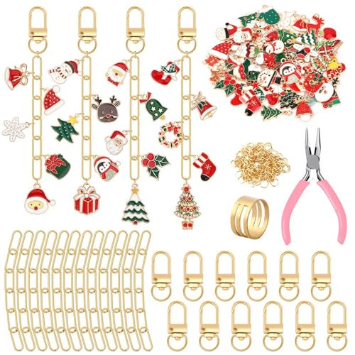 AUGSUN 189Pcs Christmas Keychain Making Kit, Charm Making Crafts Including
