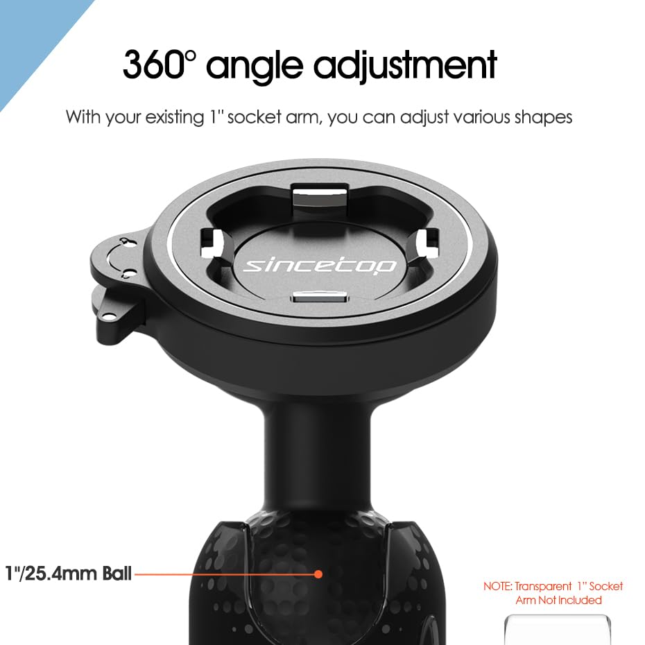 Image of sincetop Universal 1 inch Ball Motorcycle Phone Mount,Quick Release Motor Bike Smartphone Holder 【Series C - 2nd Gen】 Double Socket Arm not Included