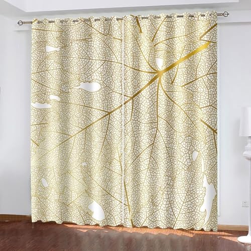 Bishilin Cortinas bohemias para sala de estar, cortinas de dormitorio color amarillo claro para mujer, 2 paneles de poliéster con patrón de hojas, 92 pulgadas de ancho x 84 pulgadas de largo