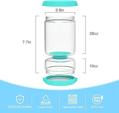 Miniatura 2 de SOPHICO Contenedor de vidrio para pepinillos y aceitunas con colador, separador de jugo a prueba de fugas, almacenamiento de alimentos con reloj de