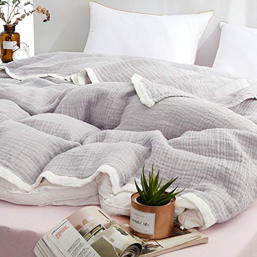 Unides Muslin Cotton Blanket For Adult And Kids,Full/Queen Size (78" X 90"),100% Cotton,4-Layer Soft And Lightweight Blanket For Bed,Couch &Sofa,Muslin Coverlet For All Season - Light Grey #TOP2