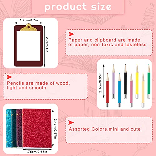 4 Pieces Miniature Book with 8 Pieces Miniature Pencil and 2 Pieces Miniature Clipboard Dollhouse Toy Home Miniature Model DIY Decor Doll House Accessories Coloring House Playset for Collectors