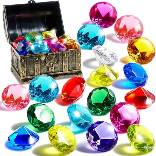 Set Gemmes de Plongée avec Coffre au Trésor Pirate 16 Diamants Colorés Jouet Piscine Enfants Entraînement Natation Anneaux Plongée Jeux Aquatiques Été
