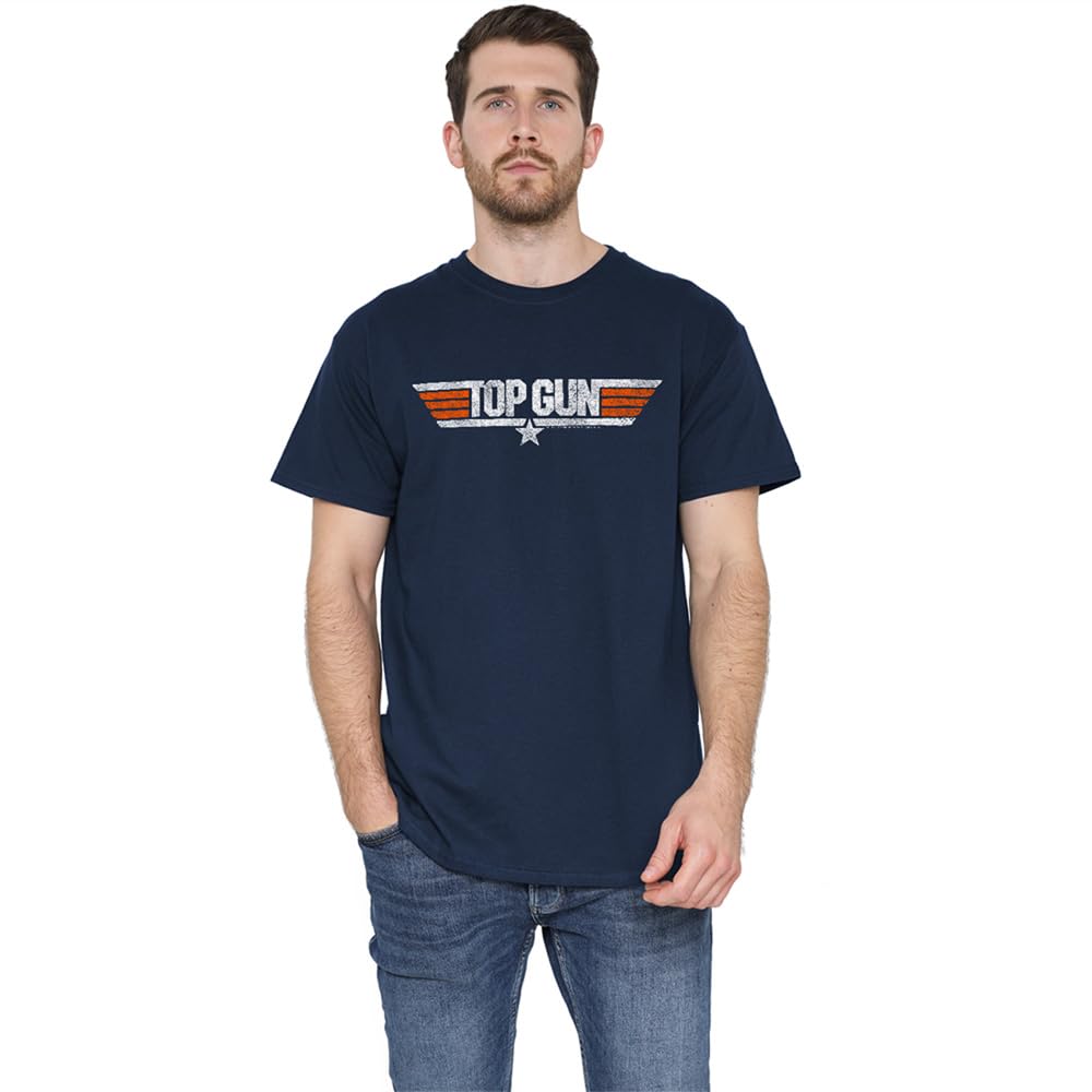 Top Gun Distressed Logo Unisex T Shirt, Navy, Small