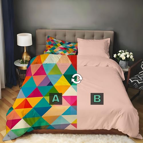 Housse de couette 260x240 triangle rétro géométrique colorée en microfibre - 3