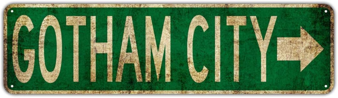 Yelacecca Tin Sign A9535 Gotham City With Right Arrow Decor Wall Street Rustic Vintage Retro Metal Sign Street Sign 4X16 Inches
