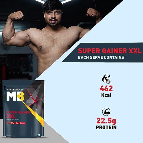Image of MuscleBlaze Super Gainer XXL (Cookies & Cream, 1kg / 2.2lbs, 10 Servings) | Muscle Mass High Protein Gainer