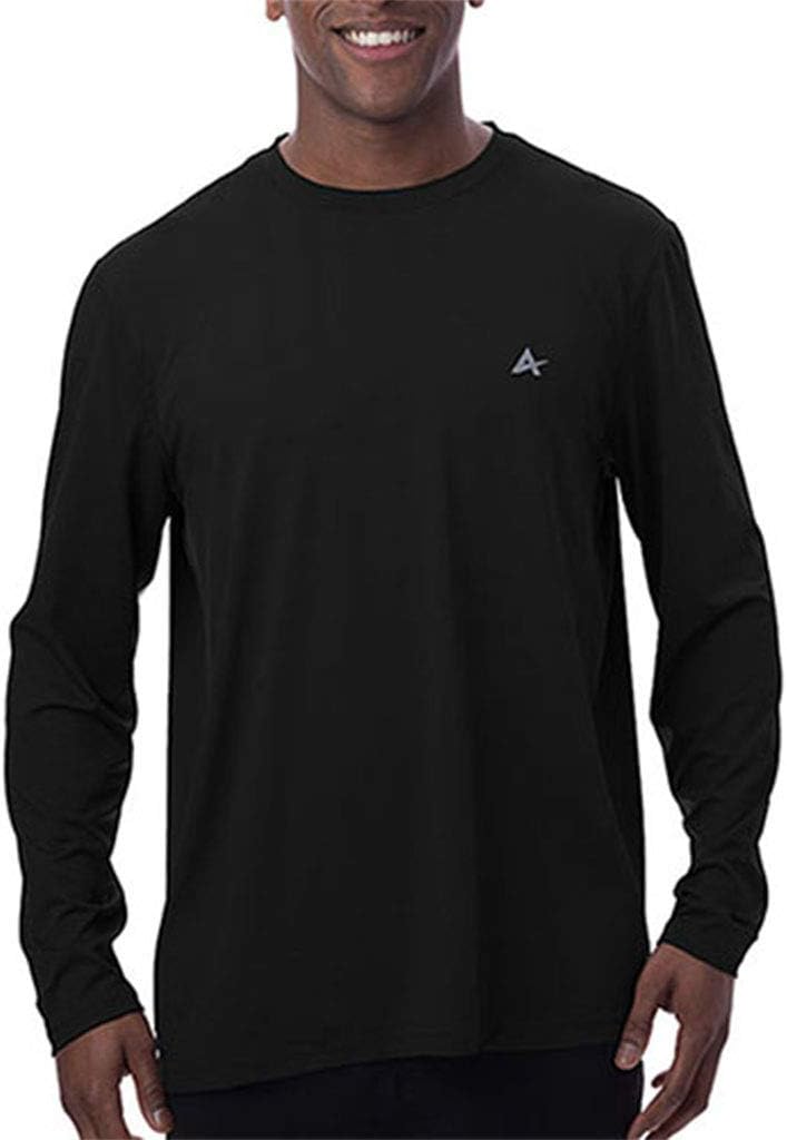 Arctic Cool Men’s Crew Neck Instant Cooling Moisture Wicking Performance UPF 50+ Long Sleeve Shirt | Lightweight Breathable Top for Running, Workout, Exercise, Fishing, Cool Black, XXL