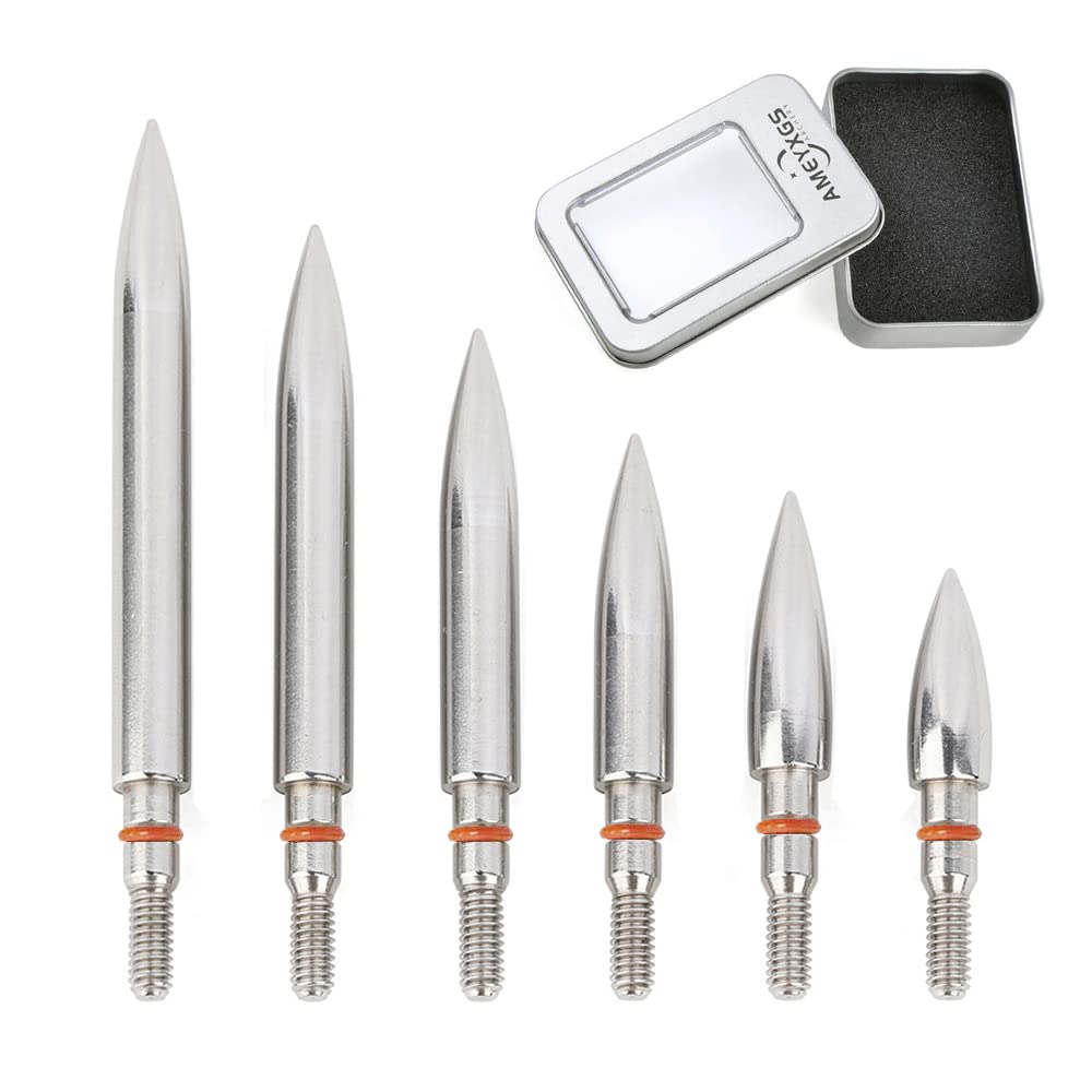 SHARROW Archery Target Field Points Arrowhead Stainless Steel Counterweight Arrow Tips 100-300 Grains Screw-In Arrow Head with Rubber O Ring and Storage Box(125 Grains, 5/16")