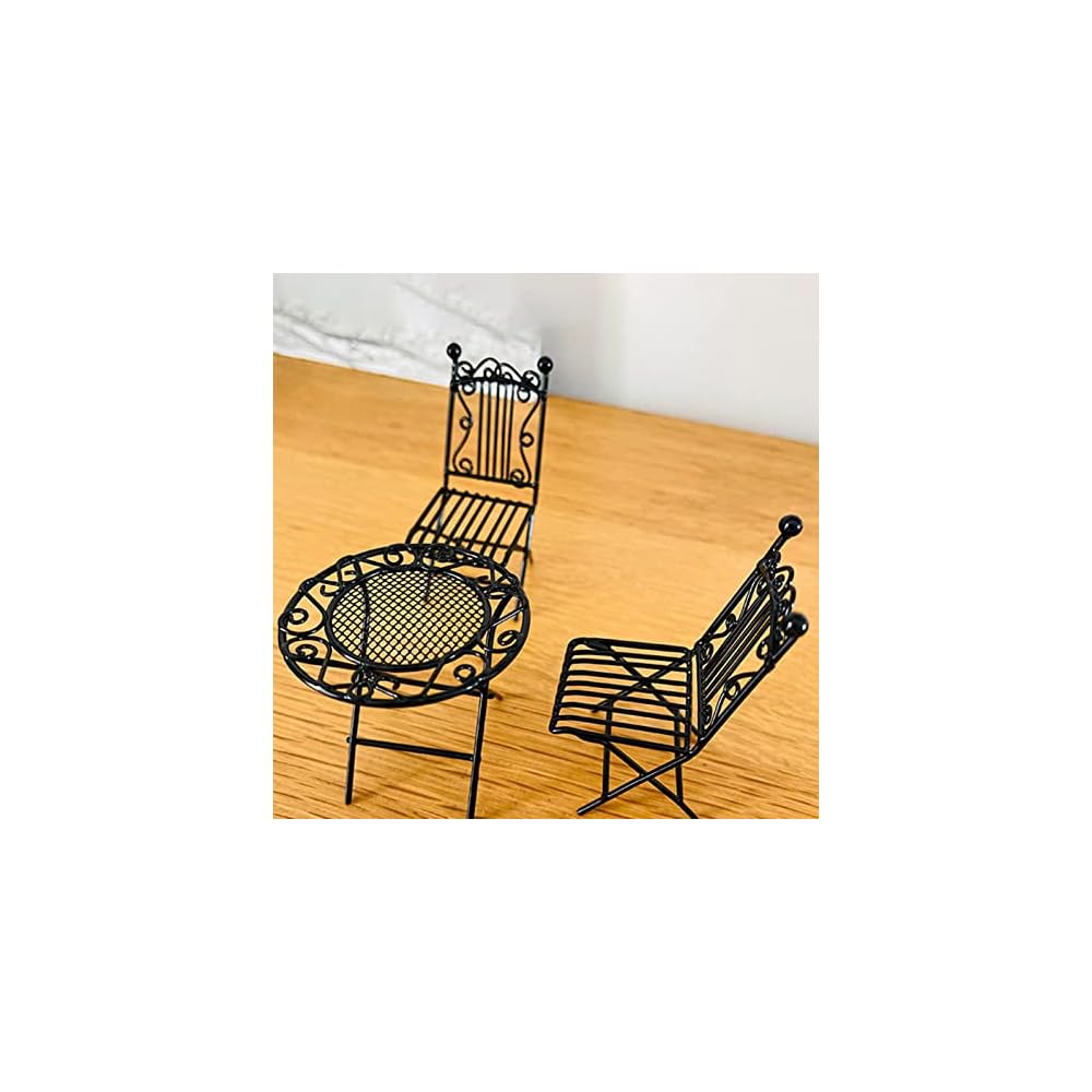 metal doll house bistro set, white miniature doll house table and chairs set, 1/12 scale miniature patio set fairy garden furniture ornaments micro decor