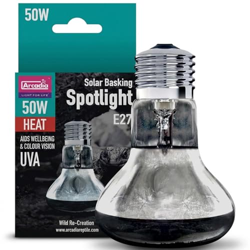 Arcadia Solar Basking Spotlight 50W Focused Beam UVA Light Reptile Heat Lamp Bulbs for Bearded Dragons, Tortoises, Turtle Tank and Terrariums, Long Lasting Easy to Use Indoor Heat Bulb for Reptiles