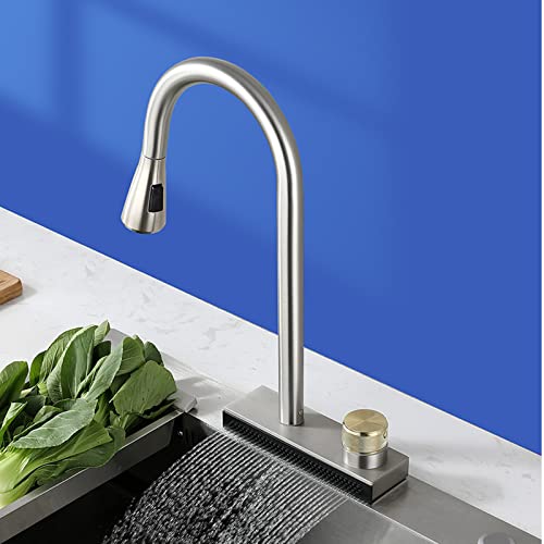 Grifo de cocina abatible de acero inoxidable monomando con rociador 5