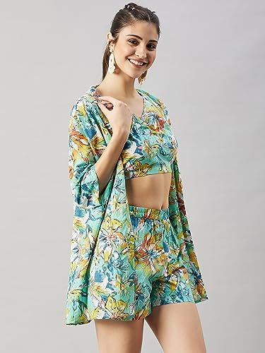 Image of WineRed Woman 3pcs Kimono Shorts Set