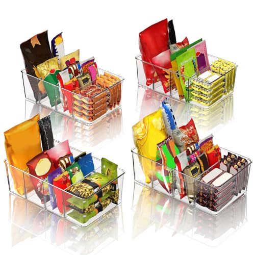 Finew Fridge Organiser Divided, 4 Pack Snack Storage, Plastic...