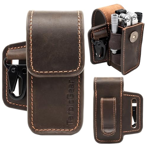 TarbicGear Leather Multitool Sheath for Belt, Multitool Holster with Belt Clip for Men, Pocket Organizer for Work, Fits for Leatherman, SOG, Gerber Tools, Dark Brown, Medium